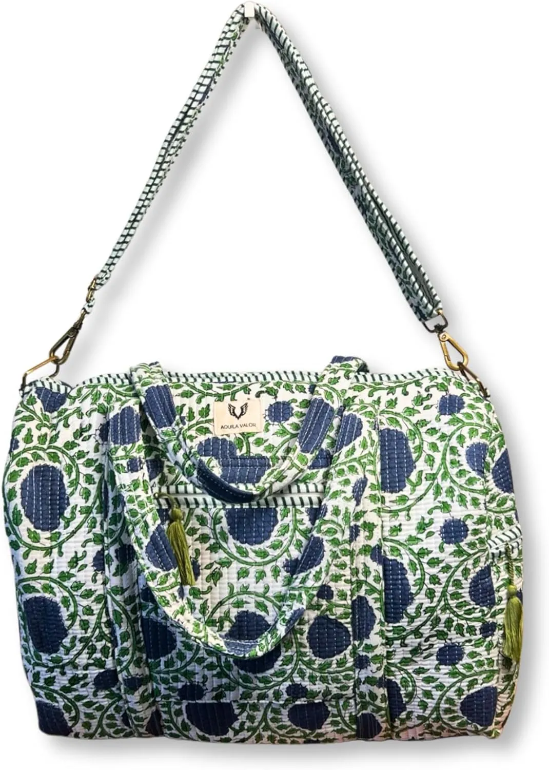 Cotton Weekender Duffel Bag- Hand Block Printed Travel Bag (Froza)