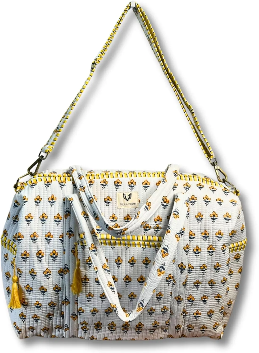 Cotton Weekender Duffel Bag- Hand Block Printed Travel Bag (Sunpetal)