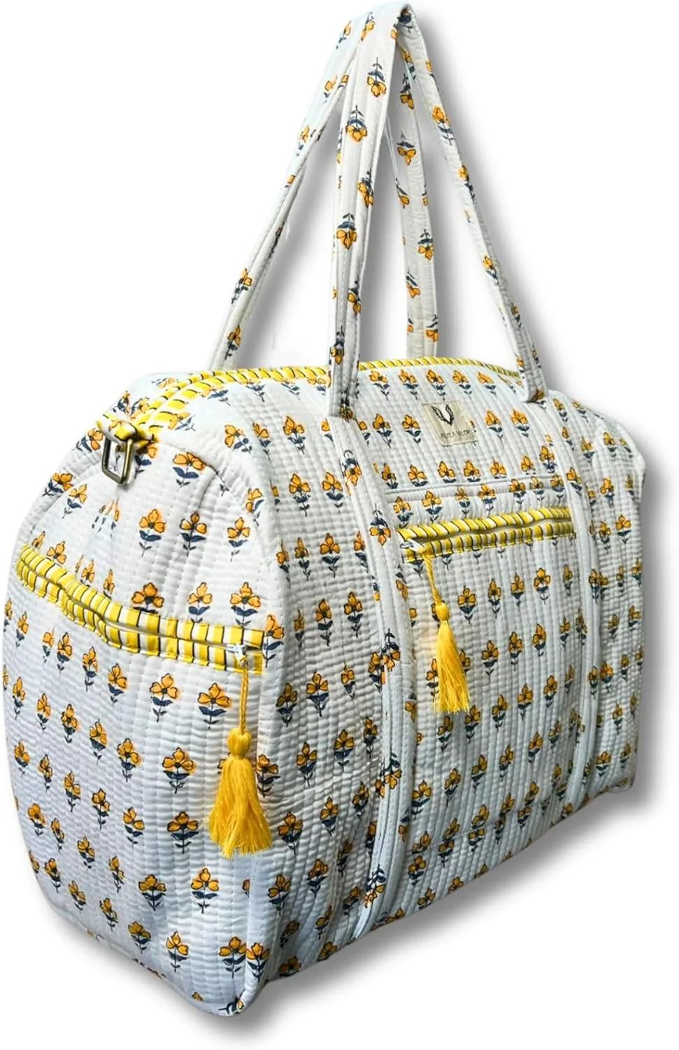 Cotton Weekender Duffel Bag- Hand Block Printed Travel Bag (Sunpetal)