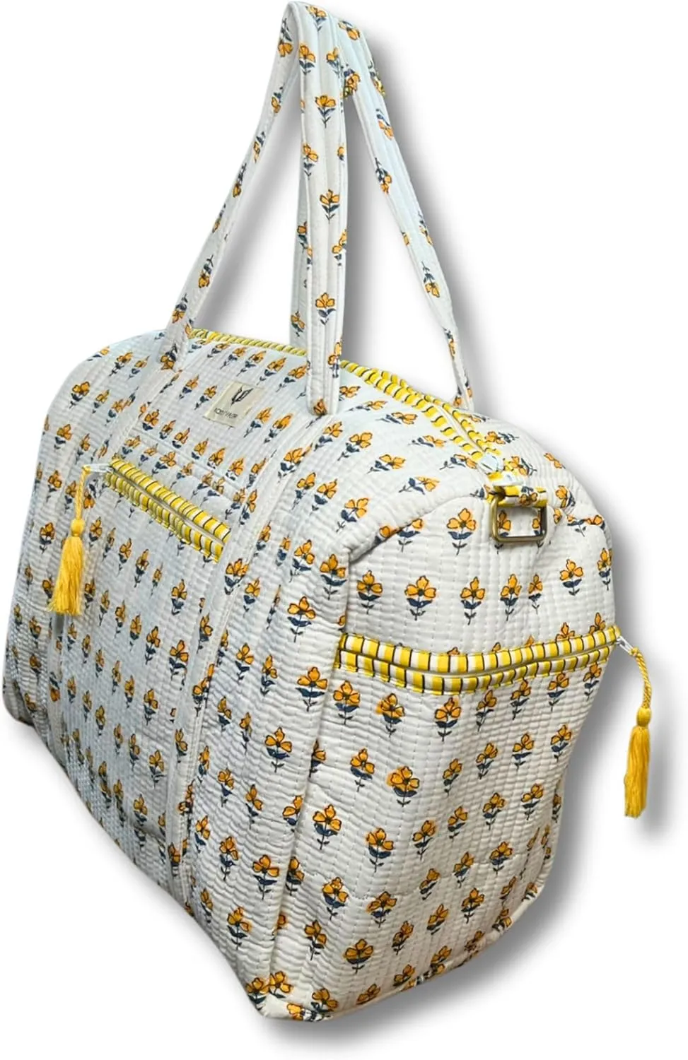 Cotton Weekender Duffel Bag- Hand Block Printed Travel Bag (Sunpetal)