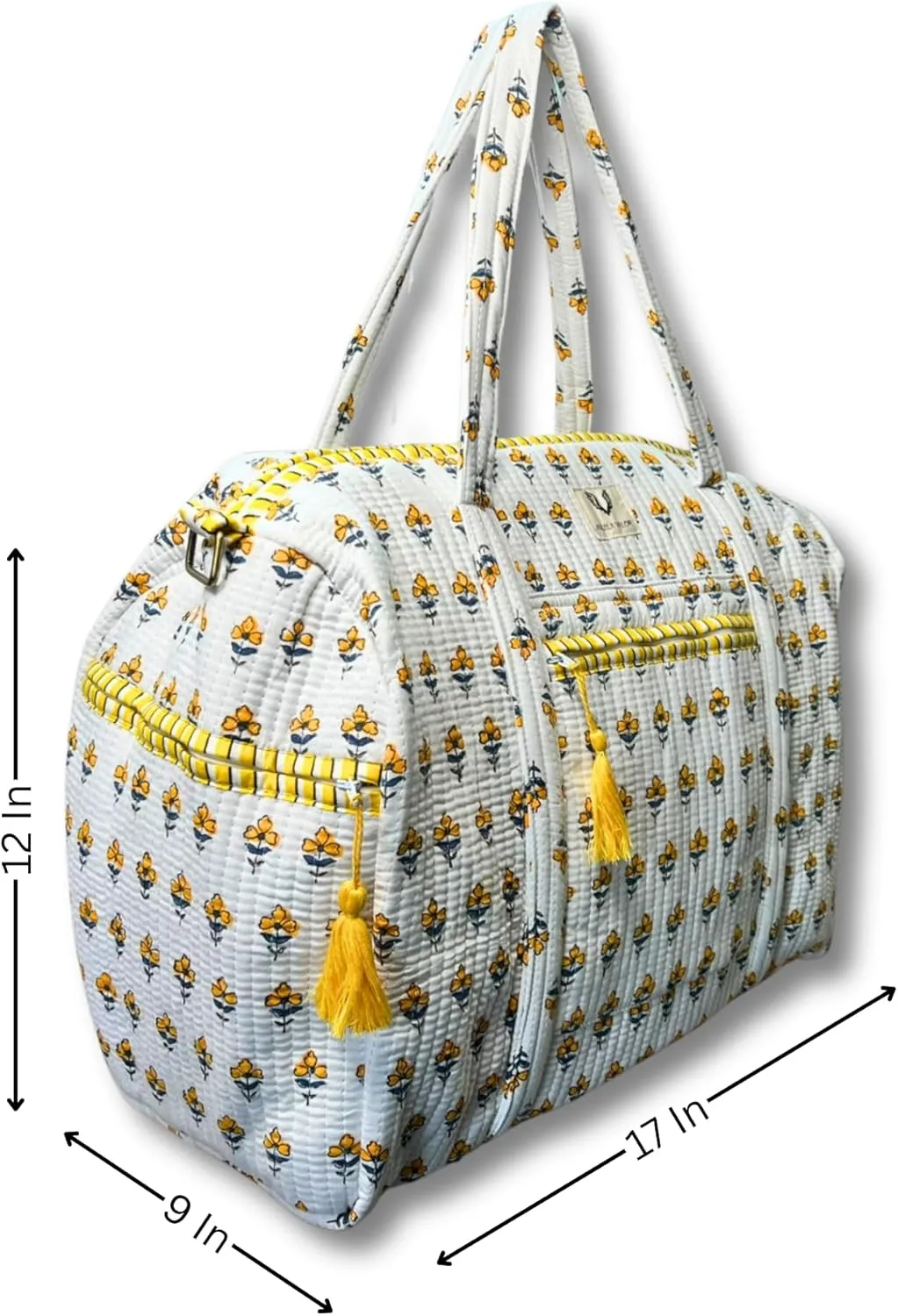 Cotton Weekender Duffel Bag- Hand Block Printed Travel Bag (Sunpetal)