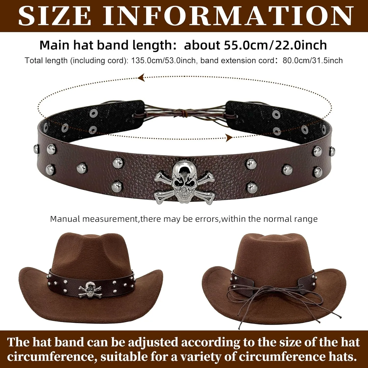 Cowboy Hat Bands for Men and Women,Hatbands Belt for Cowboy/Western/Fedora/Cowgirl Hats Multicolor