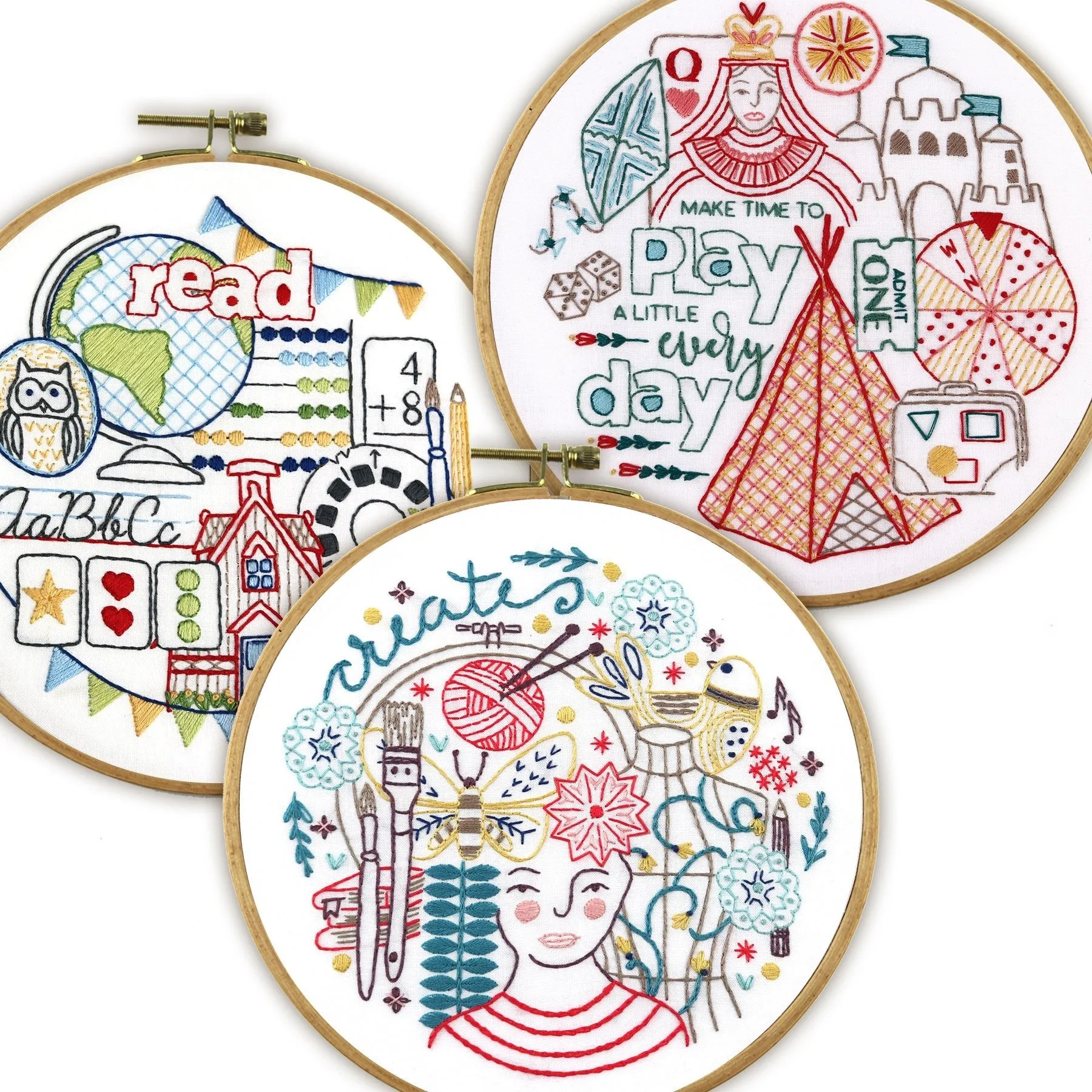 Create, Play, Read Embroidery Kit Bundle of 3