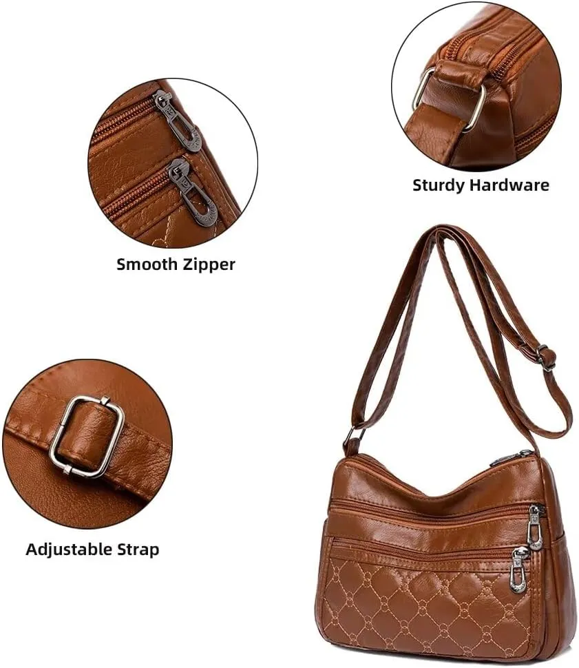Crossbody Bag for Women Leather Shoulder Handbag Multi-Pockets Top Handle Satchel Tote Purse for Work Travel Dating