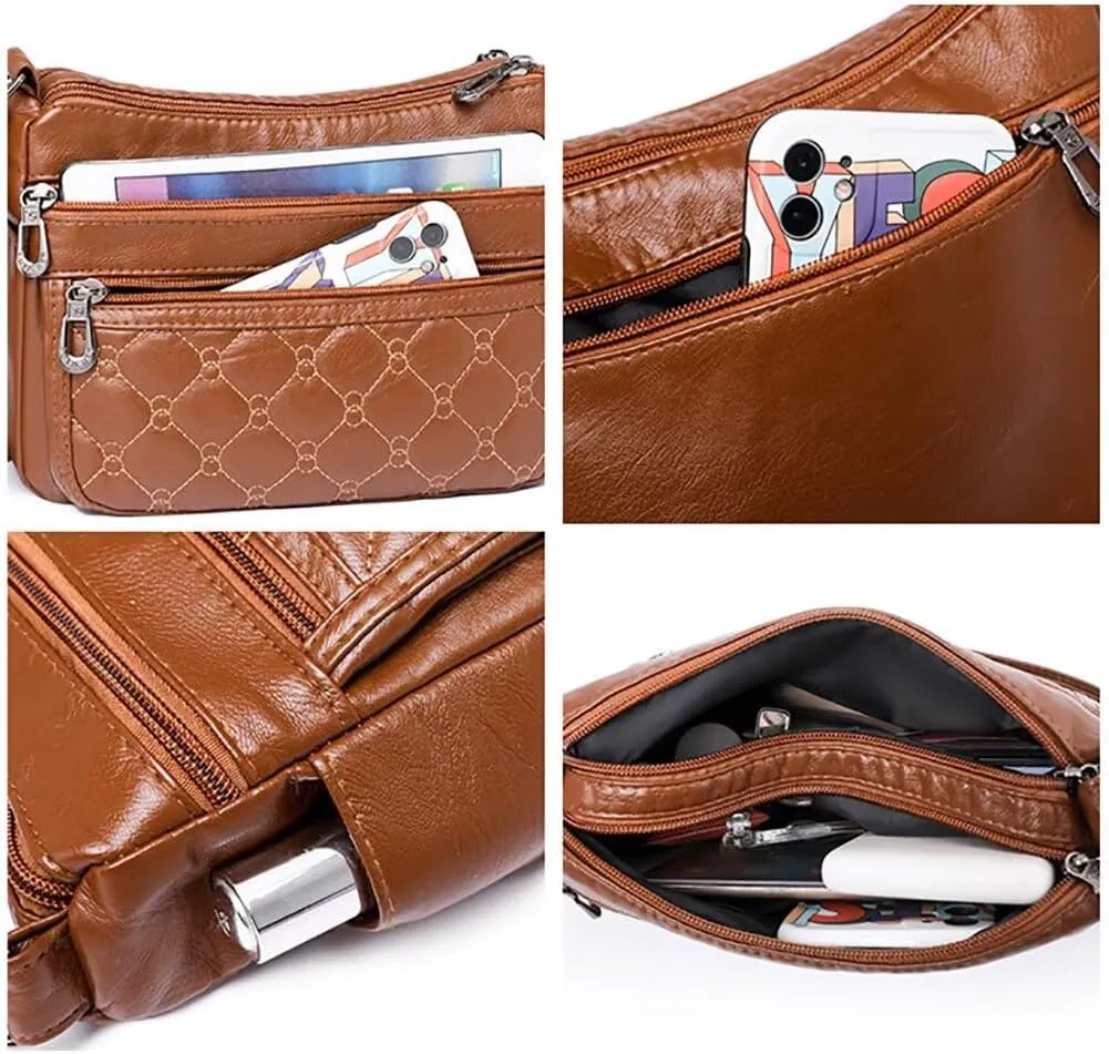 Crossbody Bag for Women Leather Shoulder Handbag Multi-Pockets Top Handle Satchel Tote Purse for Work Travel Dating