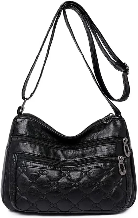 Crossbody Bag for Women Leather Shoulder Handbag Multi-Pockets Top Handle Satchel Tote Purse for Work Travel Dating