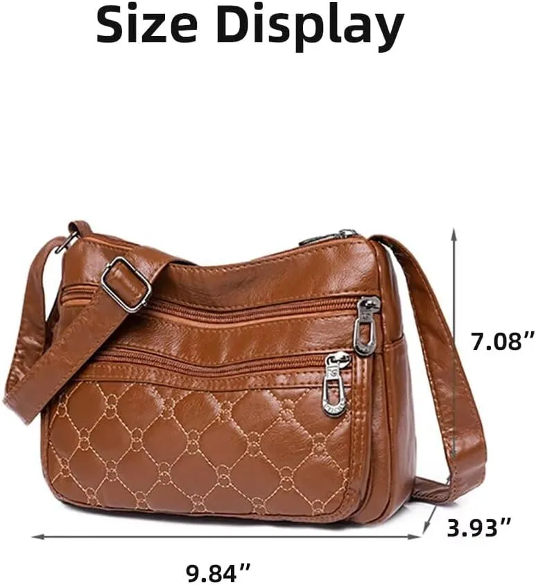Crossbody Bag for Women Leather Shoulder Handbag Multi-Pockets Top Handle Satchel Tote Purse for Work Travel Dating