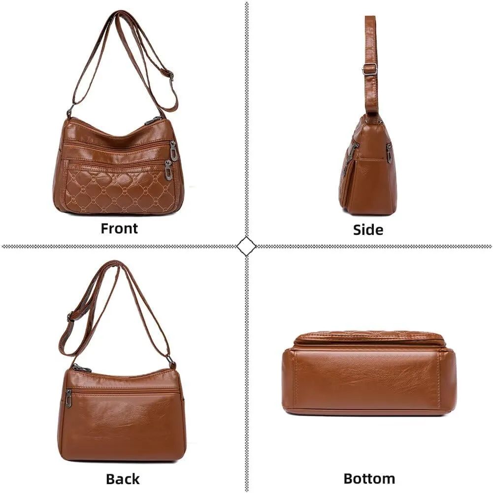 Crossbody Bag for Women Leather Shoulder Handbag Multi-Pockets Top Handle Satchel Tote Purse for Work Travel Dating