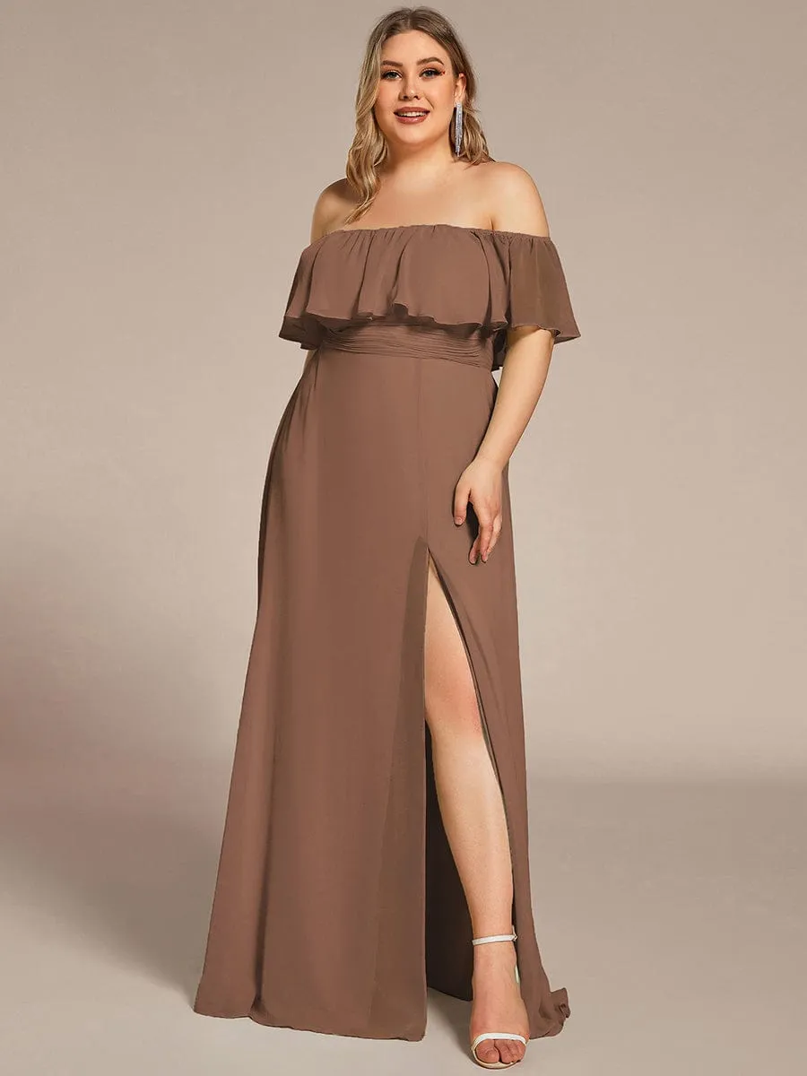 Custom Size Chiffon Ruffle Off Shoulder Thigh Slit Bridesmaid Dresses