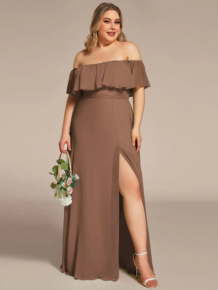 Custom Size Chiffon Ruffle Off Shoulder Thigh Slit Bridesmaid Dresses