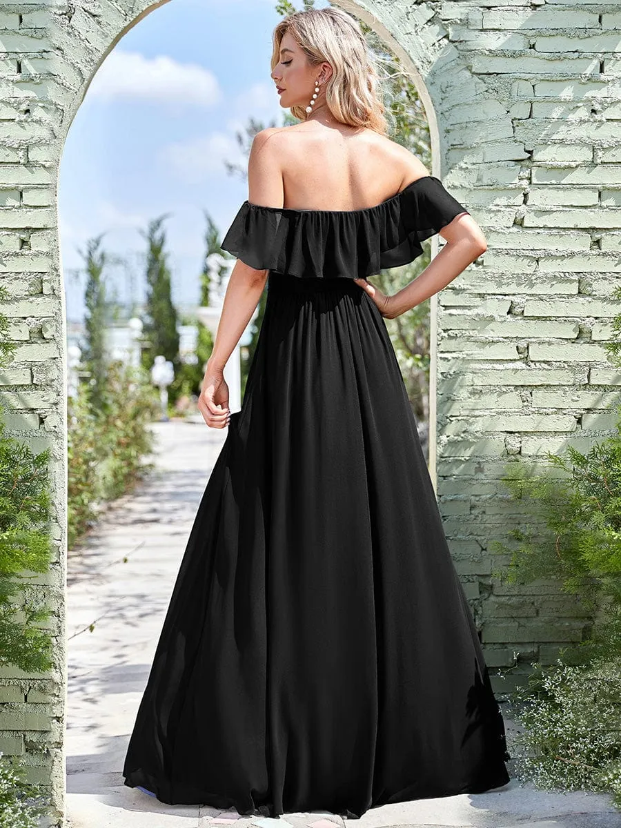 Custom Size Chiffon Ruffle Off Shoulder Thigh Slit Bridesmaid Dresses