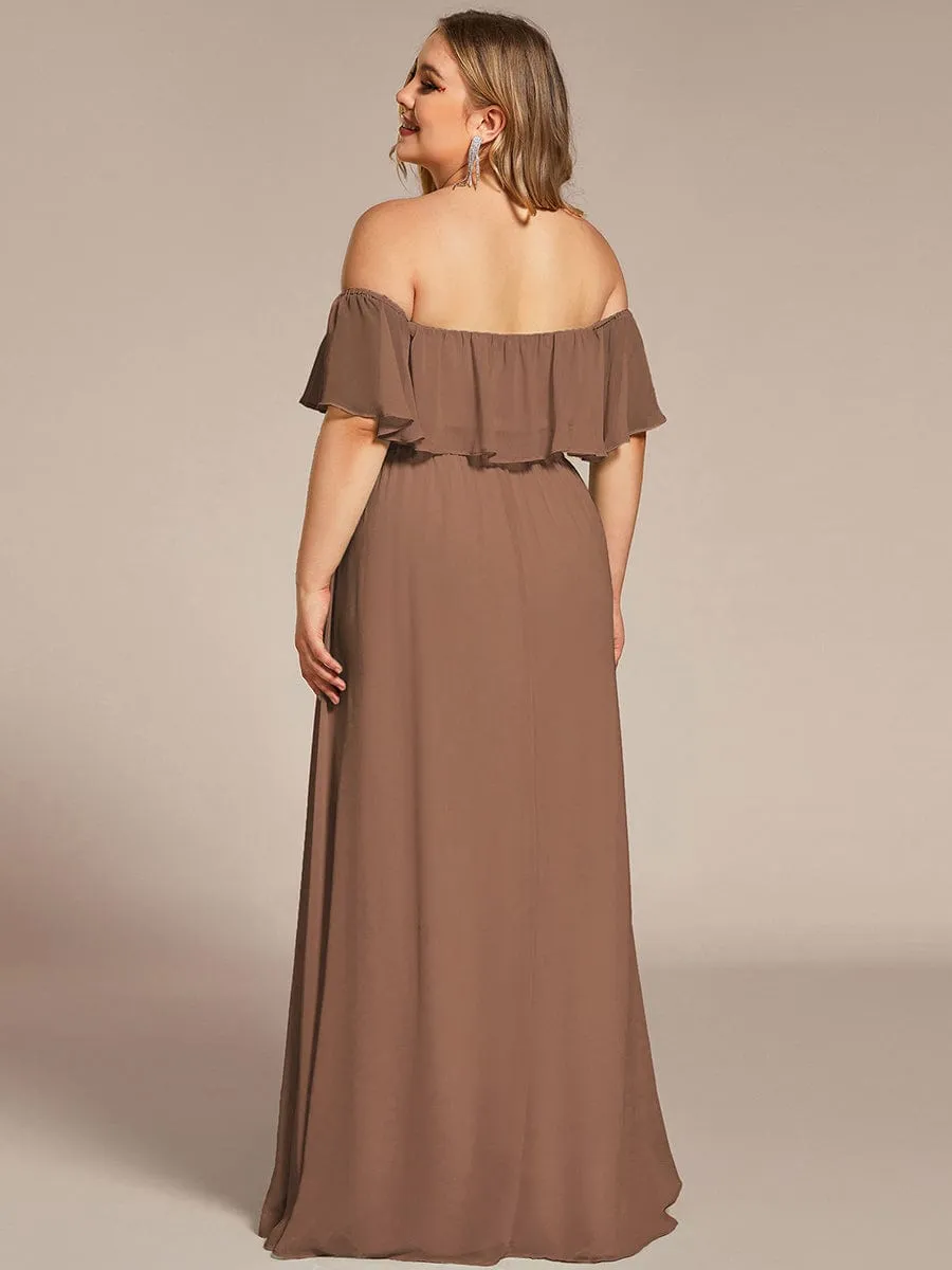 Custom Size Chiffon Ruffle Off Shoulder Thigh Slit Bridesmaid Dresses