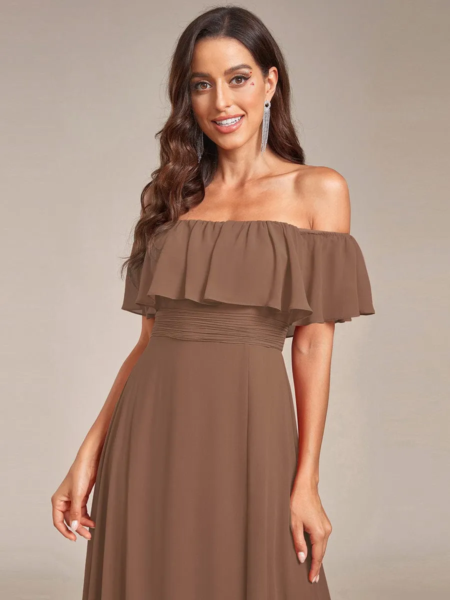 Custom Size Chiffon Ruffle Off Shoulder Thigh Slit Bridesmaid Dresses