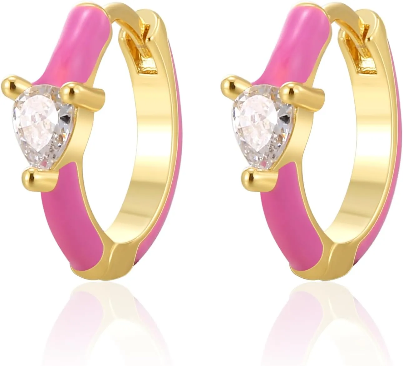 Dainty Huggie Hoop Earrings for Women, 925 Sterling Silver Post Delicate Enamel Pop Crystal Cuff Earrings Huggie Stud Set