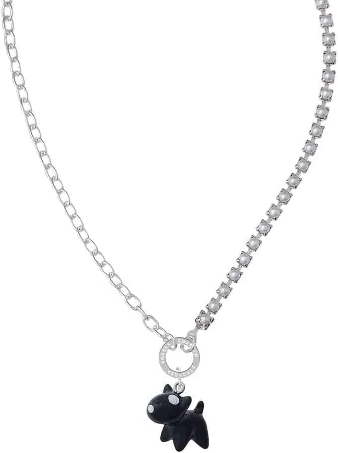 Delight Jewelry Resin Black Bull Terrier Dog Stronger Braver Smarter Mixed Cable and Imitation Pearl Chain Choker Necklace, 14.75-17"
