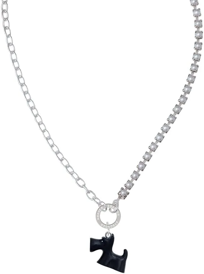 Delight Jewelry Resin Black Scottie Dog Stronger Braver Smarter Mixed Cable and Imitation Pearl Chain Choker Necklace, 14.75-17"