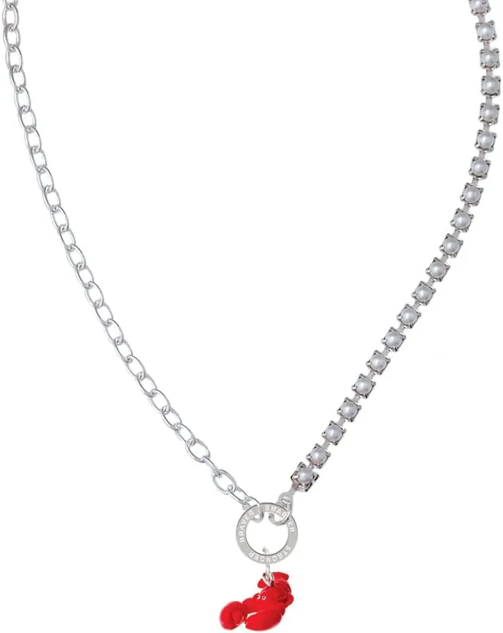 Delight Jewelry Resin Curved Red Lobster Stronger Braver Smarter Mixed Cable and Imitation Pearl Chain Choker Necklace, 14.75-17"