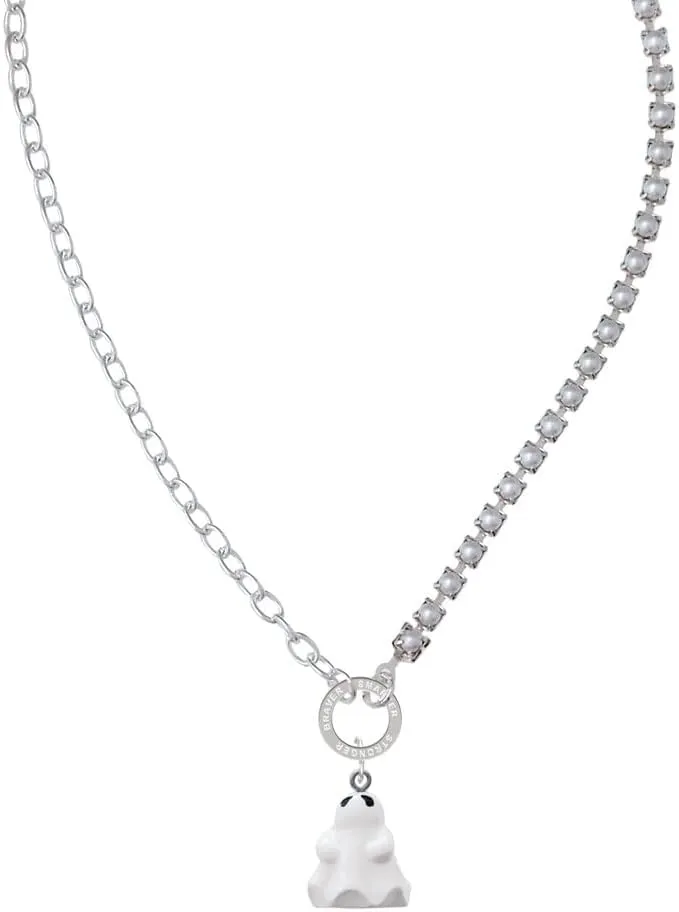 Delight Jewelry Resin Ghost Stronger Braver Smarter Mixed Cable and Imitation Pearl Chain Choker Necklace, 14.75-17"