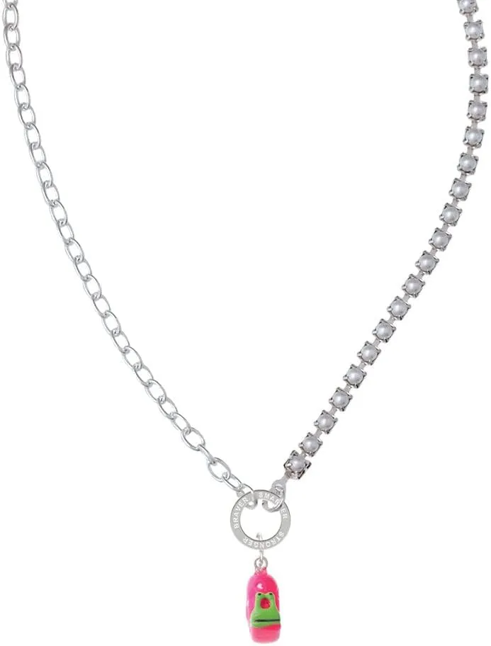 Delight Jewelry Resin Hot Pink Love Snail Stronger Braver Smarter Mixed Cable and Imitation Pearl Chain Choker Necklace, 14.75-17"