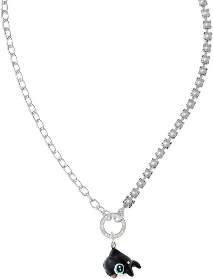 Delight Jewelry Resin Killer Whale Stronger Braver Smarter Mixed Cable and Imitation Pearl Chain Choker Necklace, 14.75-17"