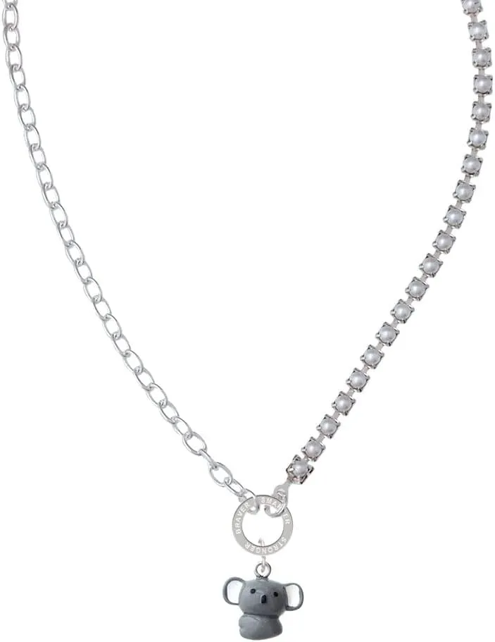Delight Jewelry Resin Koala Bear Stronger Braver Smarter Mixed Cable and Imitation Pearl Chain Choker Necklace, 14.75-17"