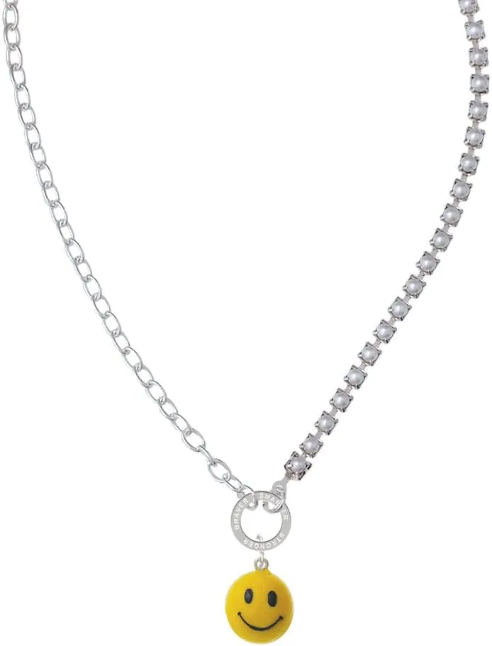 Delight Jewelry Resin Large 3-D Happy Face Stronger Braver Smarter Mixed Cable and Imitation Pearl Chain Choker Necklace, 14.75-17"