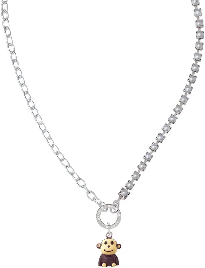Delight Jewelry Resin Monkey Stronger Braver Smarter Mixed Cable and Imitation Pearl Chain Choker Necklace, 14.75-17"