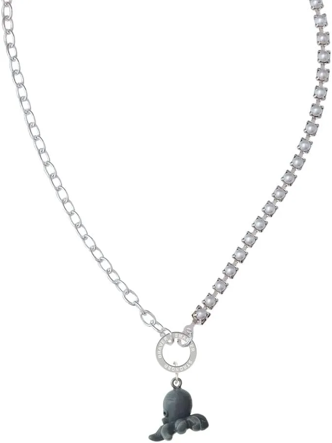 Delight Jewelry Resin Octopus Stronger Braver Smarter Mixed Cable and Imitation Pearl Chain Choker Necklace, 14.75-17"