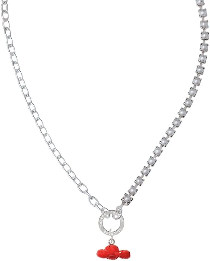 Delight Jewelry Resin Puffy Red Lobster Stronger Braver Smarter Mixed Cable and Imitation Pearl Chain Choker Necklace, 14.75-17"