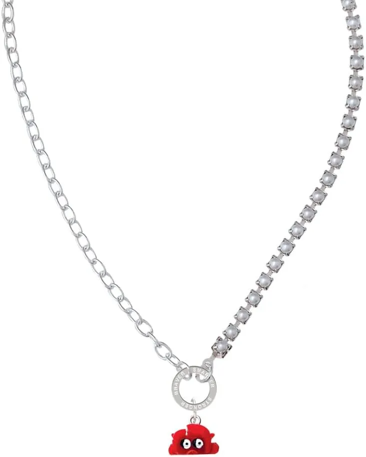Delight Jewelry Resin Red Crab Stronger Braver Smarter Mixed Cable and Imitation Pearl Chain Choker Necklace, 14.75-17"