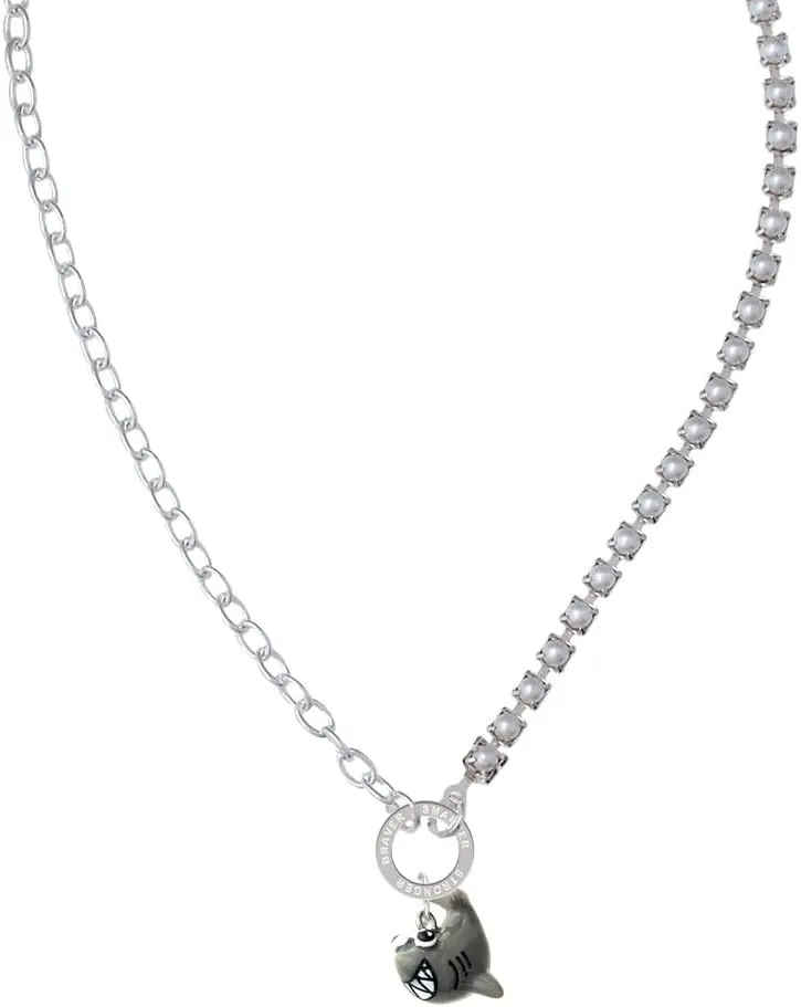 Delight Jewelry Resin Shark Stronger Braver Smarter Mixed Cable and Imitation Pearl Chain Choker Necklace, 14.75-17"