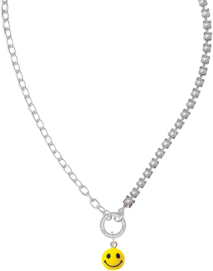 Delight Jewelry Resin Small 3-D Happy Face Stronger Braver Smarter Mixed Cable and Imitation Pearl Chain Choker Necklace, 14.75-17"