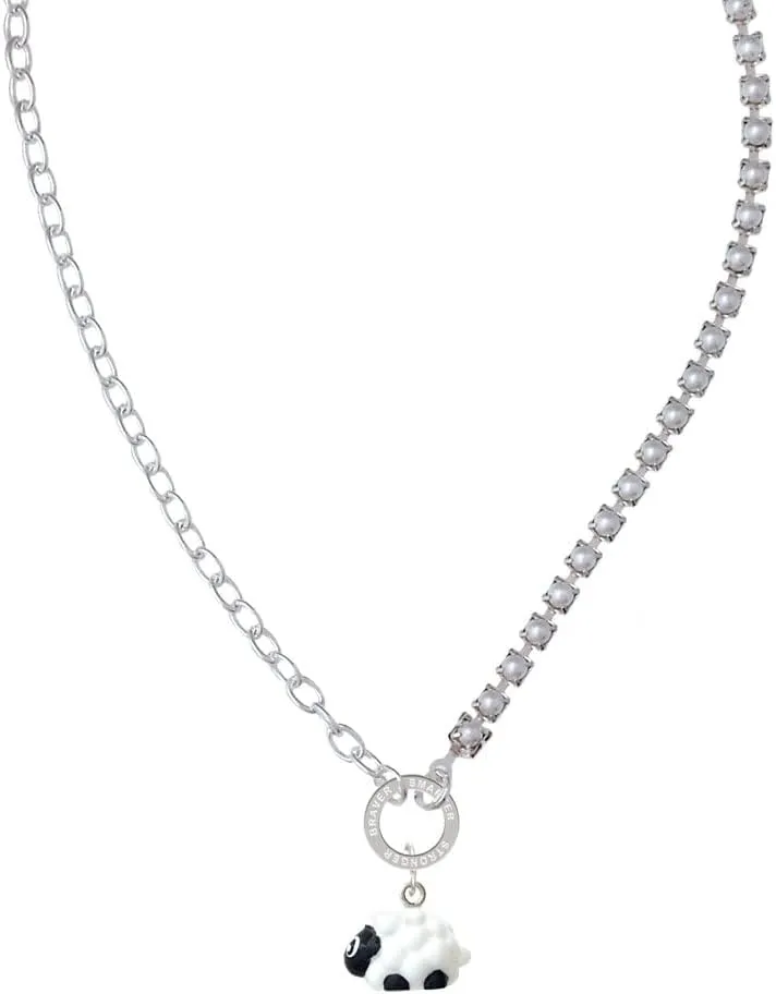 Delight Jewelry Resin White Lamb Stronger Braver Smarter Mixed Cable and Imitation Pearl Chain Choker Necklace, 14.75-17"