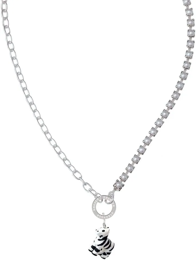 Delight Jewelry Resin Zebra Stronger Braver Smarter Mixed Cable and Imitation Pearl Chain Choker Necklace, 14.75-17"