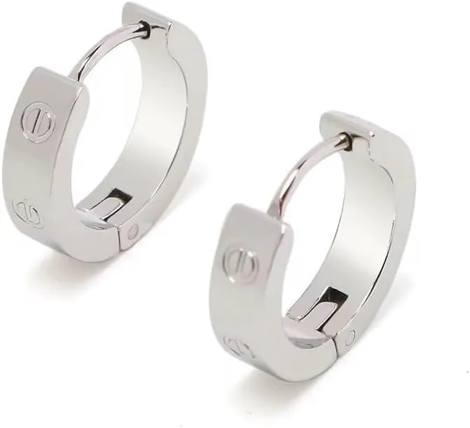 Designer Inspired Gold Huggie Hoop Earrings for Women & Men  Minimalist Screw Motif, Hypoallergenic Stainless Steel  Everyday Fashion Jewelry