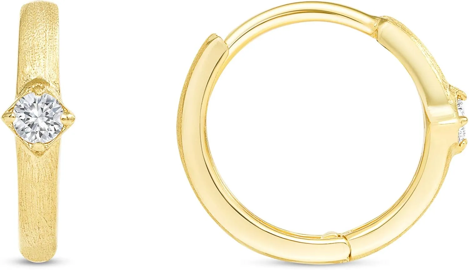 Diamond Petite Hoop Earrings - 14K Yellow Gold Nice Petite Huggie Jewelry - Pretty Minimalist Gift for Womens and Her
