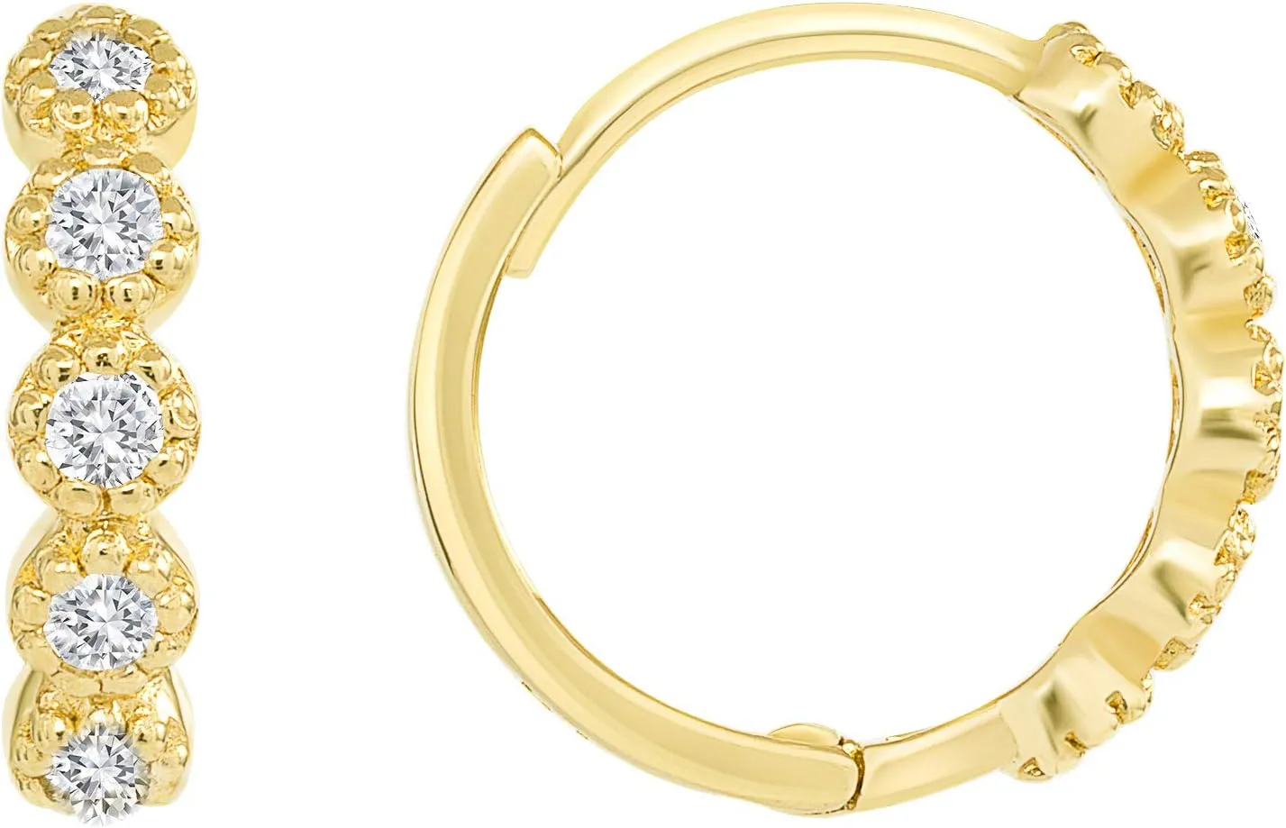 Diamond Petite Huggie Earrings  14K Yellow Gold Nice Petite Hoop Jewelry - Pretty Minimalist Gift for Womens and Her