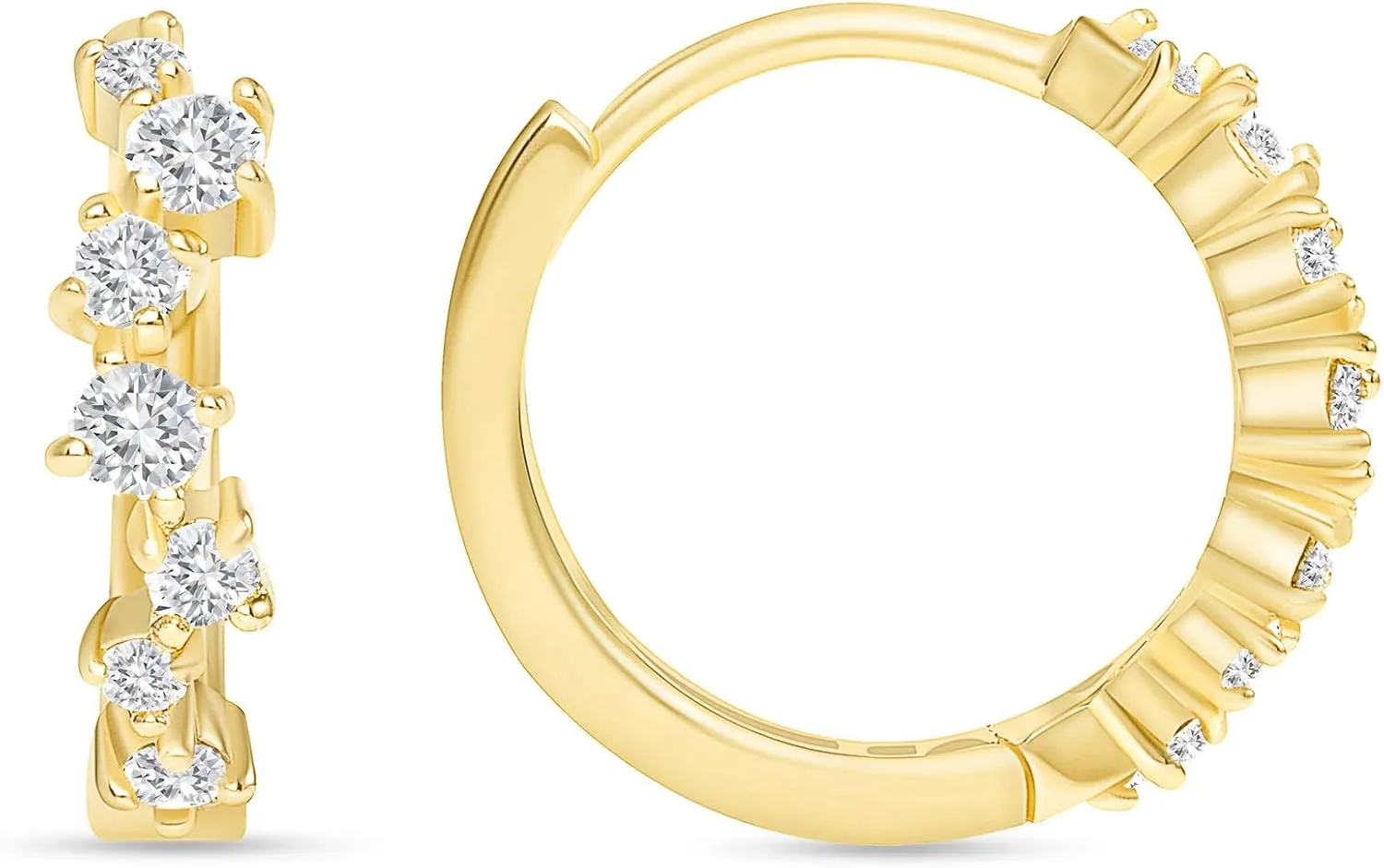 Diamond Petite Huggie Earrings -14K Yellow Gold Petite Hoop Nice Jewelry - Pretty Minimalist Gift for Womens and Her