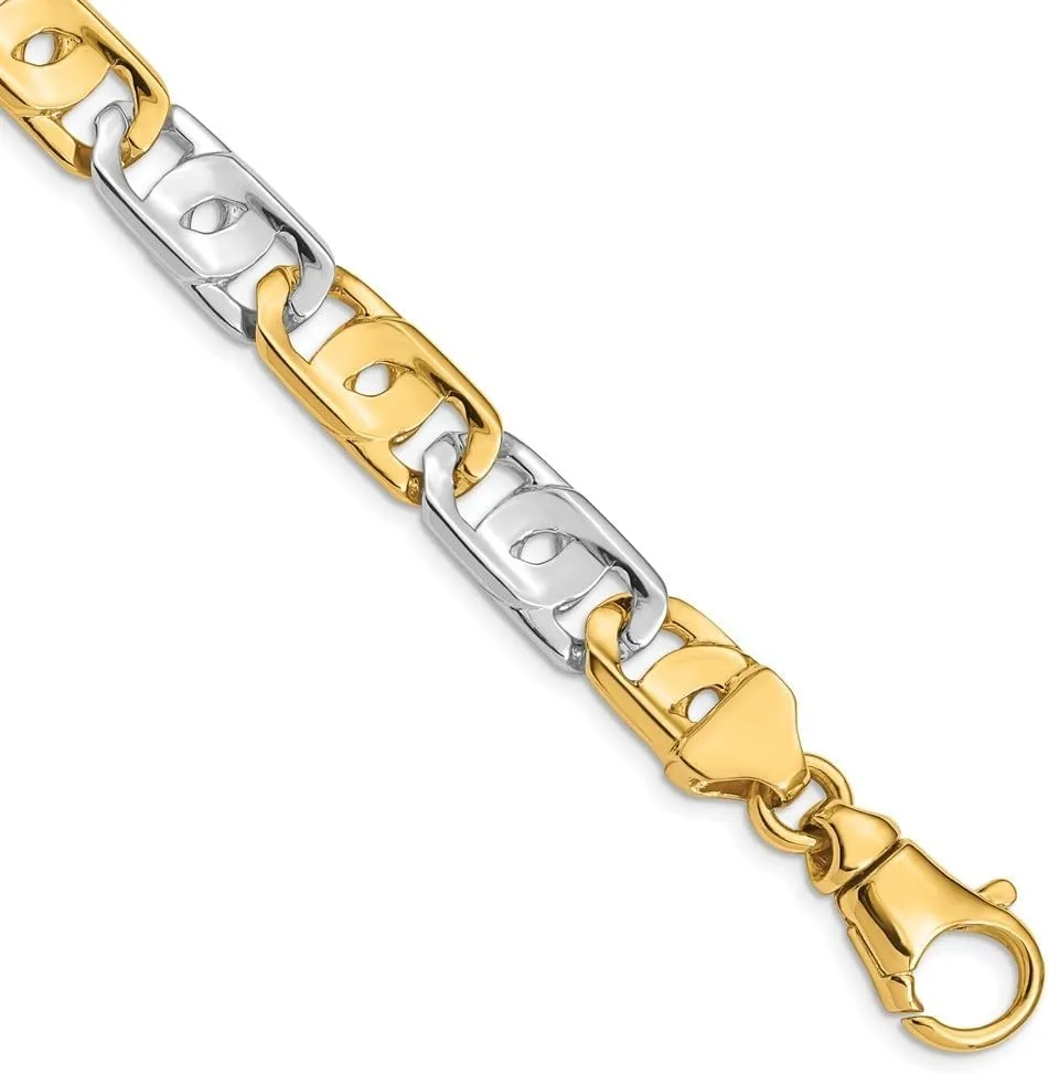 Diamond2Deal 14k Two-tone Gold 10mm Hand Polished Fancy Link Chain Necklace
