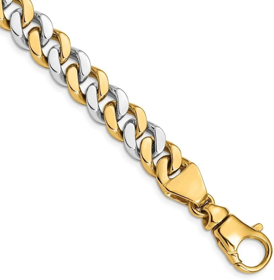 Diamond2Deal 14k Two-tone Gold 10mm Hand Polished Fancy Link Chain Necklace