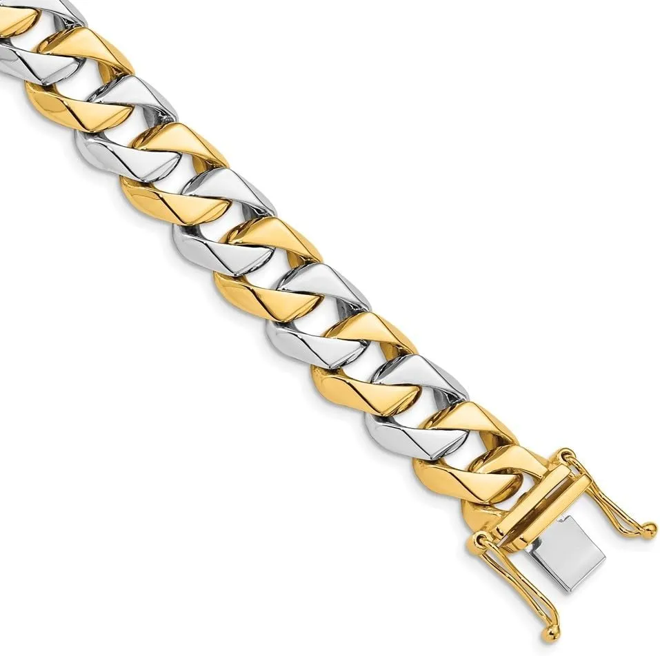 Diamond2Deal 14k Two-tone Gold 11.2mm Hand-polished Fancy Link Chain Necklace