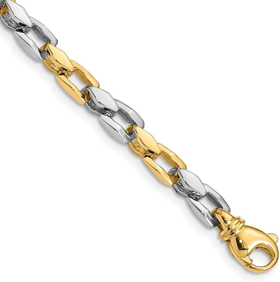 Diamond2Deal 14k Two-tone Gold 4.5mm Hand-polished Fancy Link Chain Necklace