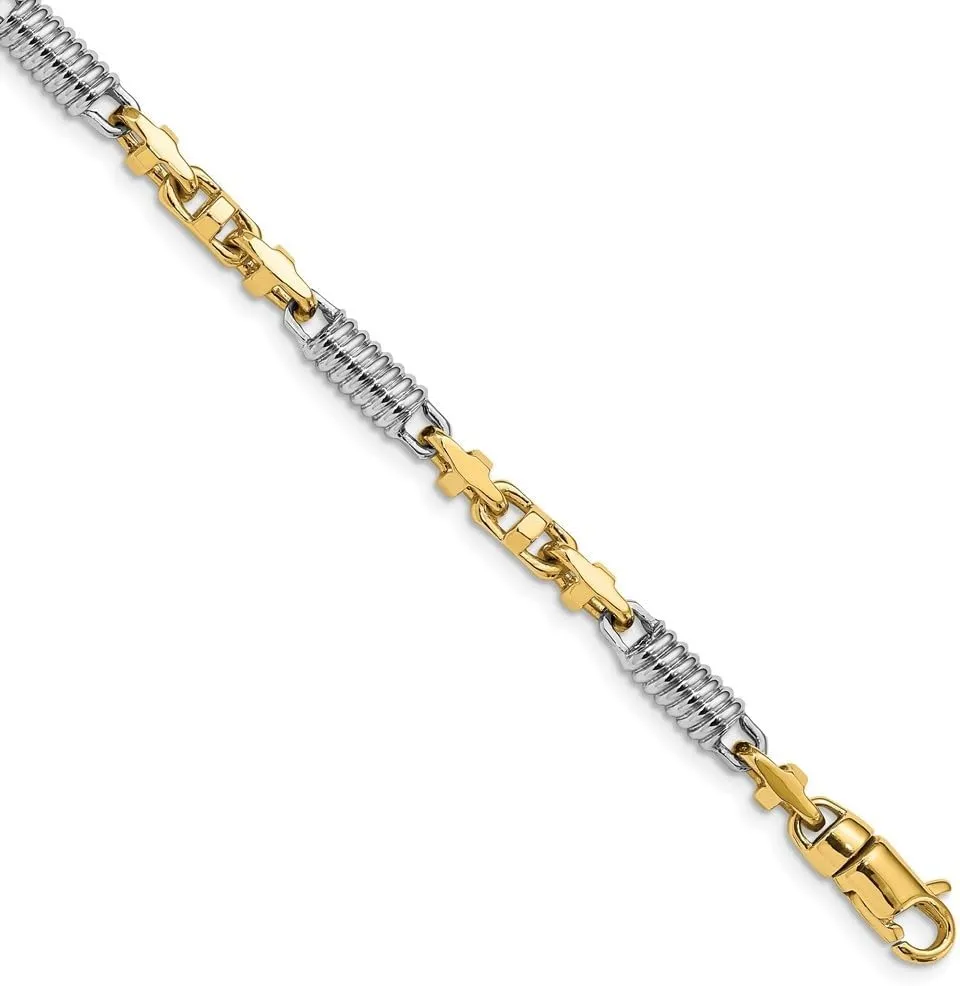 Diamond2Deal 14k Two-tone Gold 4.6mm Hand-polished Fancy Link Chain Necklace
