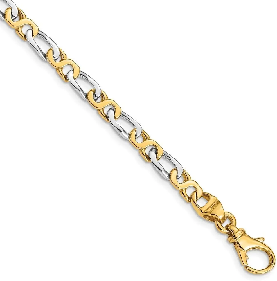 Diamond2Deal 14k Two-tone Gold 4.8mm Hand Polished Fancy Link Chain Necklace