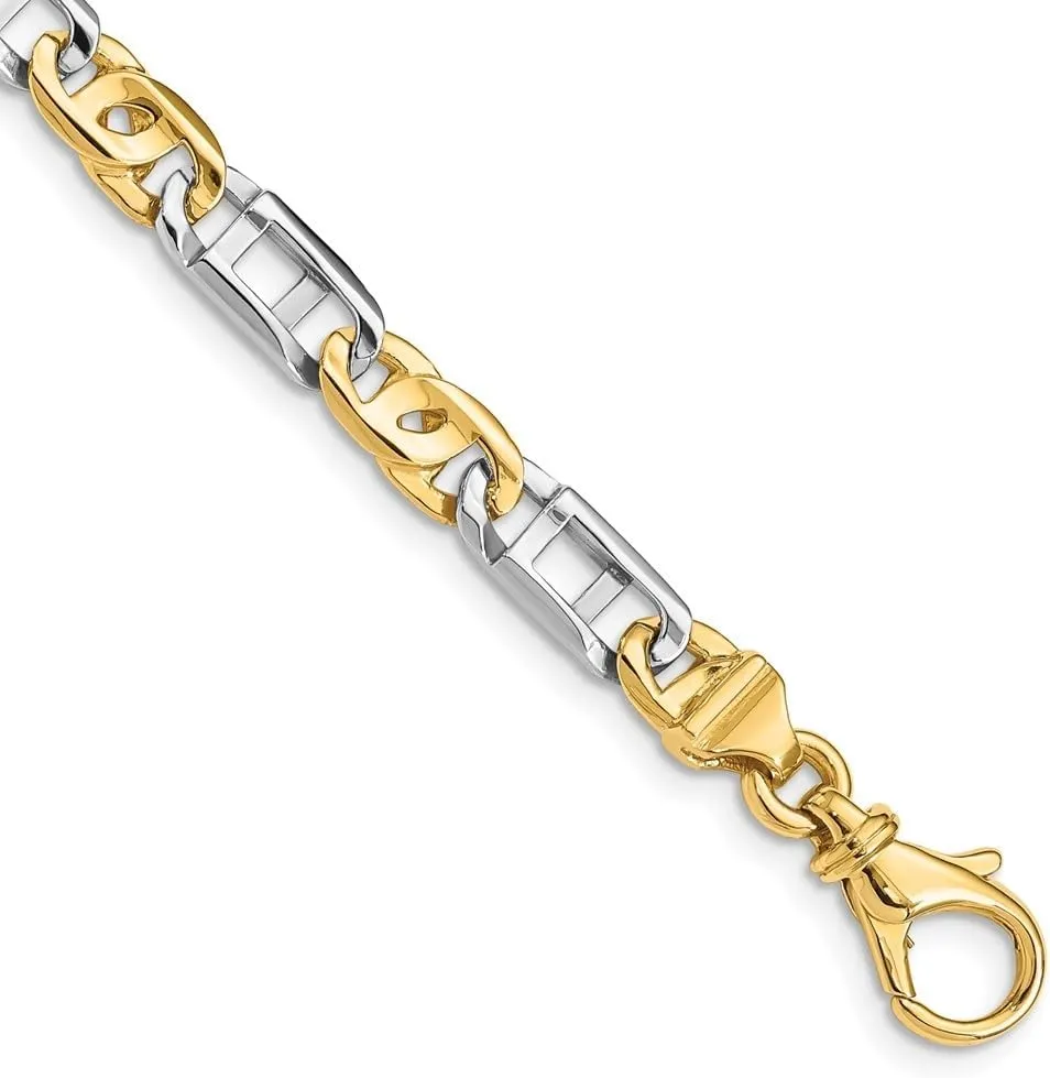 Diamond2Deal 14k Two-tone Gold 5.5mm Hand Polished Fancy Link Chain Necklace