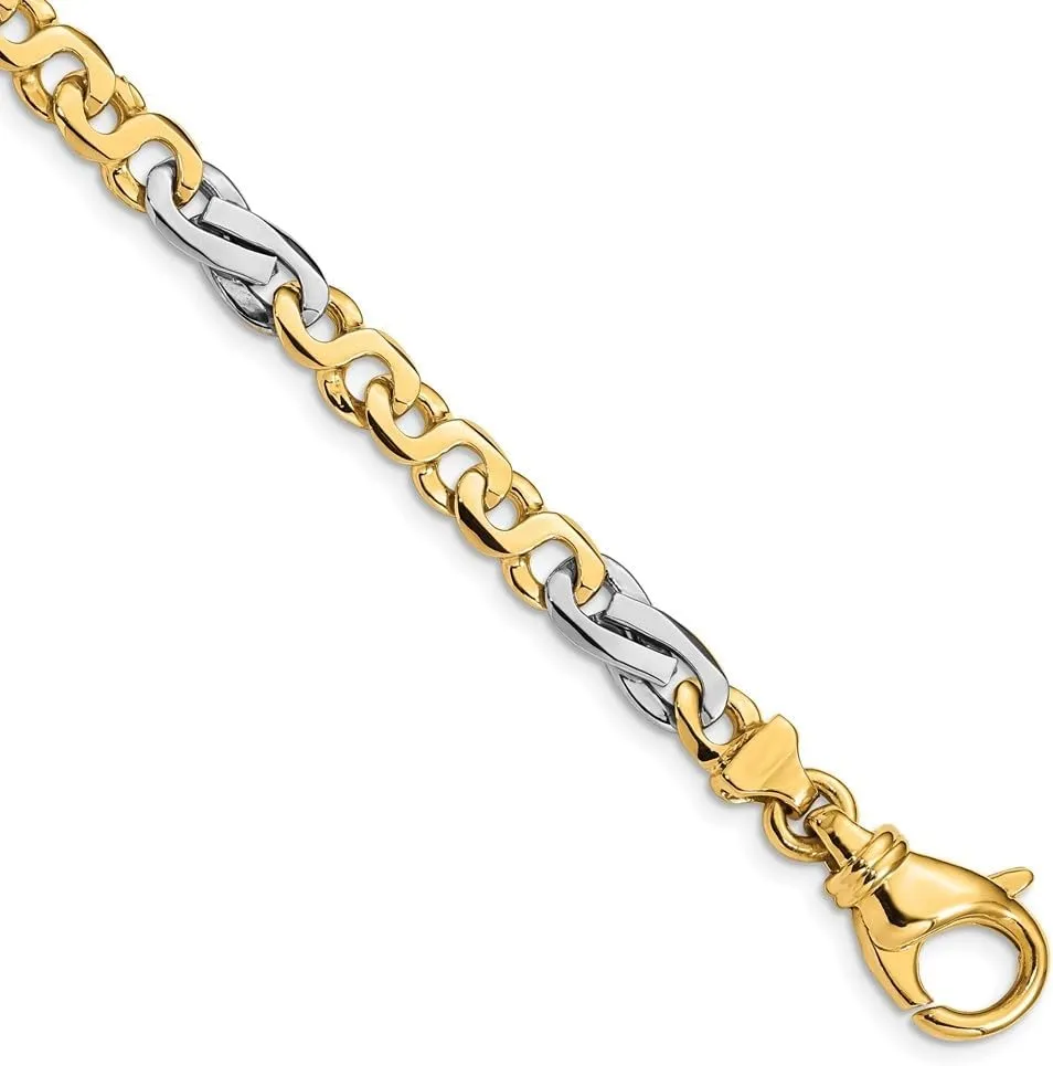 Diamond2Deal 14k Two-tone Gold 5.8mm Hand Polished Fancy Link Chain Necklace