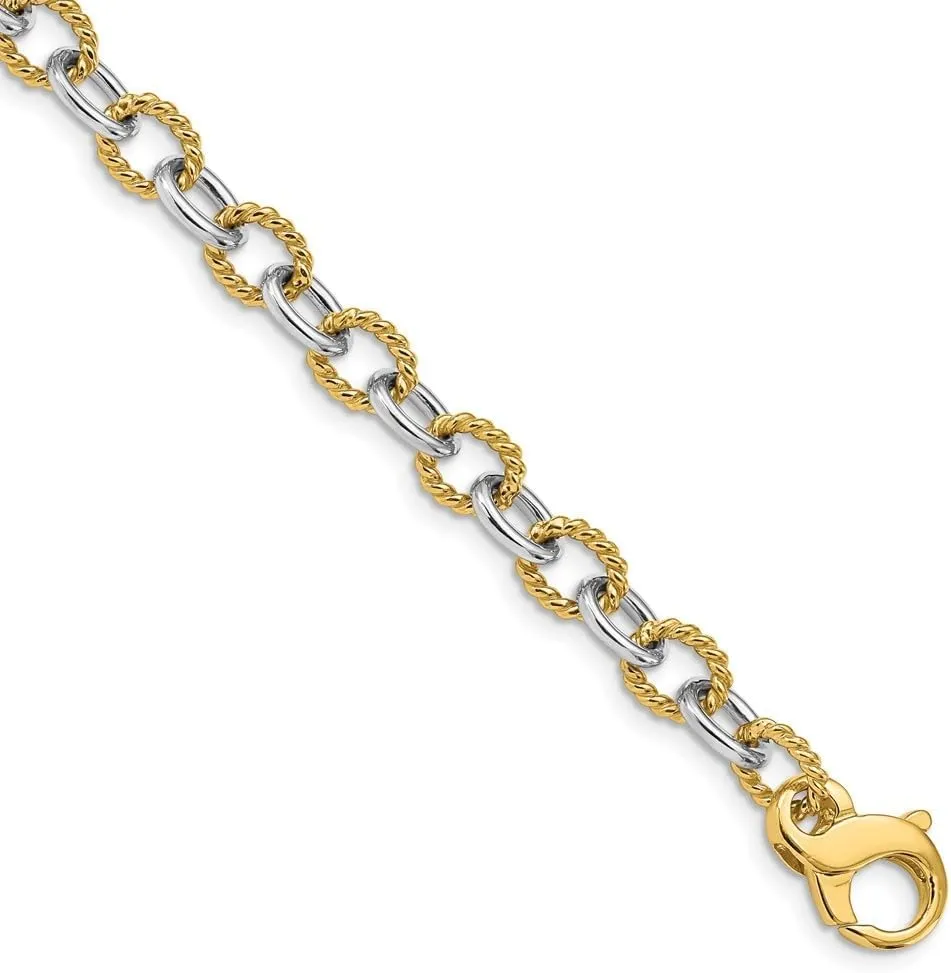 Diamond2Deal 14k Two-tone Gold 6.5mm Fancy Link Chain Necklace