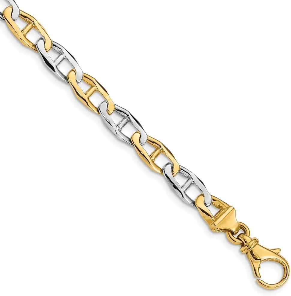 Diamond2Deal 14k Two-tone Gold 6.5mm Hand-polished Fancy Link Chain Necklace