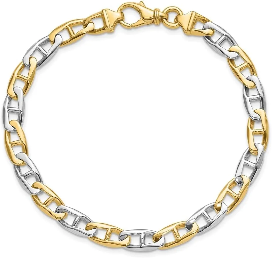 Diamond2Deal 14k Two-tone Gold 6.6mm Hand-polished Fancy Anchor Link Chain Necklace
