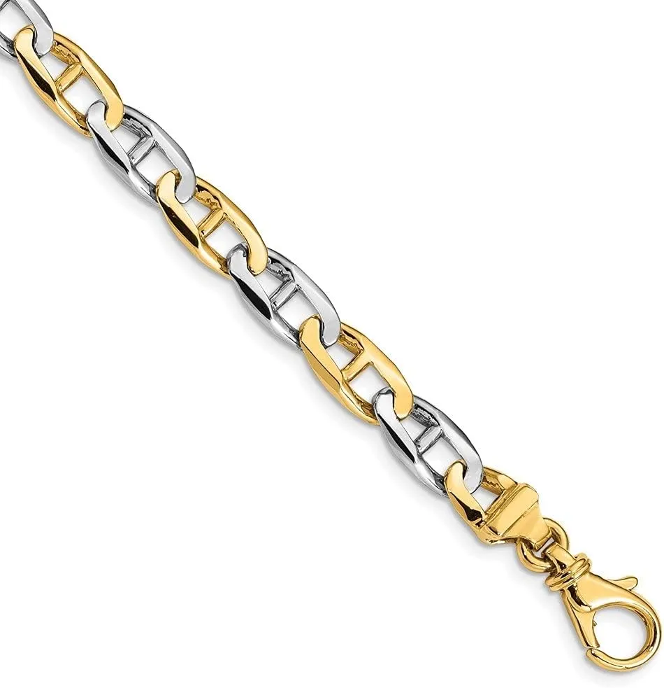 Diamond2Deal 14k Two-tone Gold 6.6mm Hand-polished Fancy Anchor Link Chain Necklace
